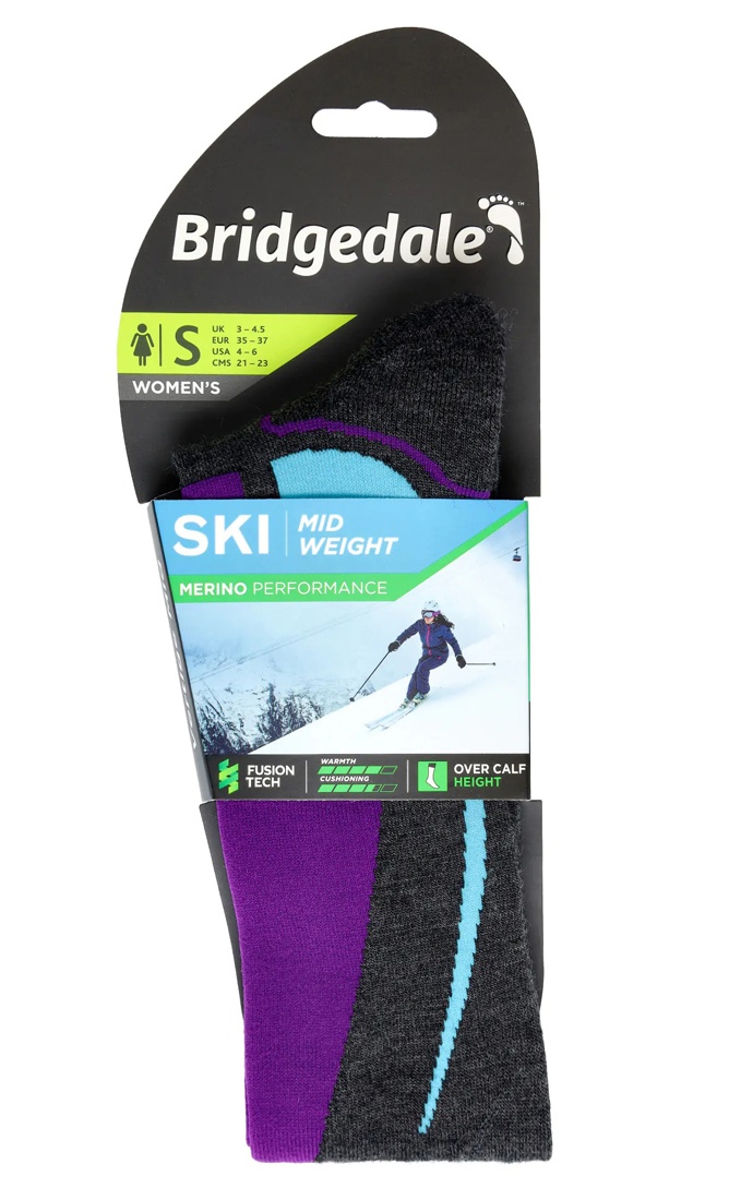 Damskie skarpety narciarskie Bridgedale Midweight Merino Performance graf/purple