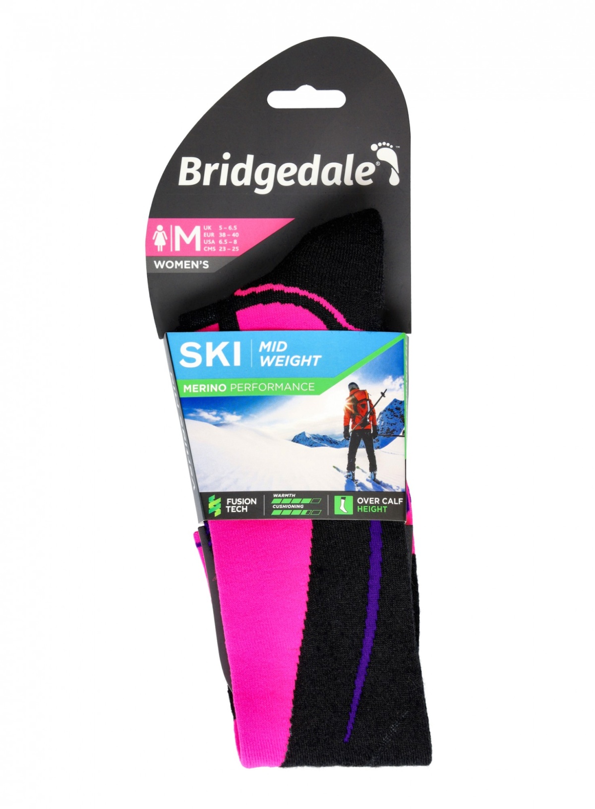 Damskie skarpety narciarskie Bridgedale Midweight Merino Performance black/pink